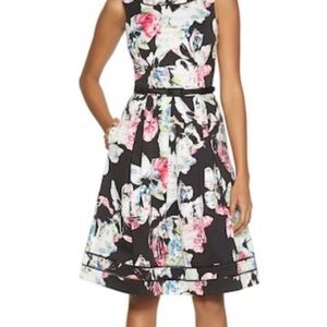 White House Black Market Floral Mini Dress - Black and Pink